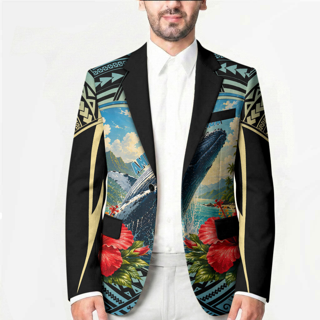 Personalized Masefau American Samoa Whale Blazer Polynesian Tribal Pattern Tropical Hibiscus TS04 - Polynesian Pride