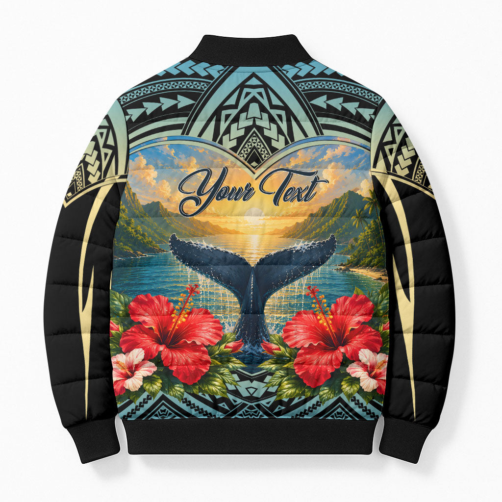 Personalized Masefau American Samoa Whale Bomber Puffer Jacket Polynesian Tribal Pattern Tropical Hibiscus TS04 - Polynesian Pride