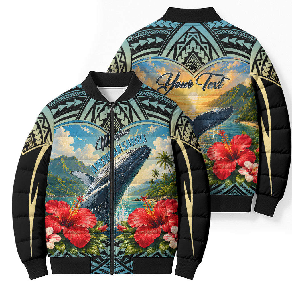 Personalized Masefau American Samoa Whale Bomber Puffer Jacket Polynesian Tribal Pattern Tropical Hibiscus TS04 - Polynesian Pride