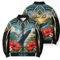 Personalized Masefau American Samoa Whale Bomber Puffer Jacket Polynesian Tribal Pattern Tropical Hibiscus TS04 - Polynesian Pride