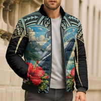 Personalized Masefau American Samoa Whale Bomber Puffer Jacket Polynesian Tribal Pattern Tropical Hibiscus TS04 - Polynesian Pride