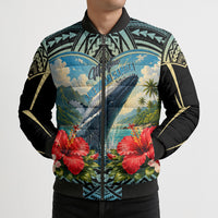 Personalized Masefau American Samoa Whale Bomber Puffer Jacket Polynesian Tribal Pattern Tropical Hibiscus TS04 - Polynesian Pride
