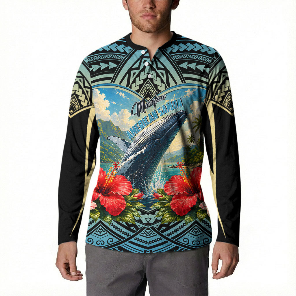 Personalized Masefau American Samoa Whale Button Sweatshirt Polynesian Tribal Pattern Tropical Hibiscus TS04 - Polynesian Pride
