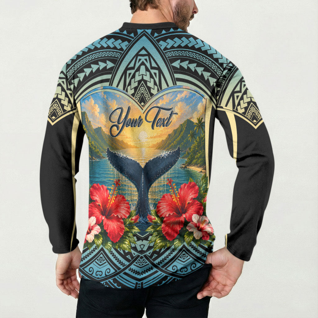 Personalized Masefau American Samoa Whale Button Sweatshirt Polynesian Tribal Pattern Tropical Hibiscus TS04 - Polynesian Pride