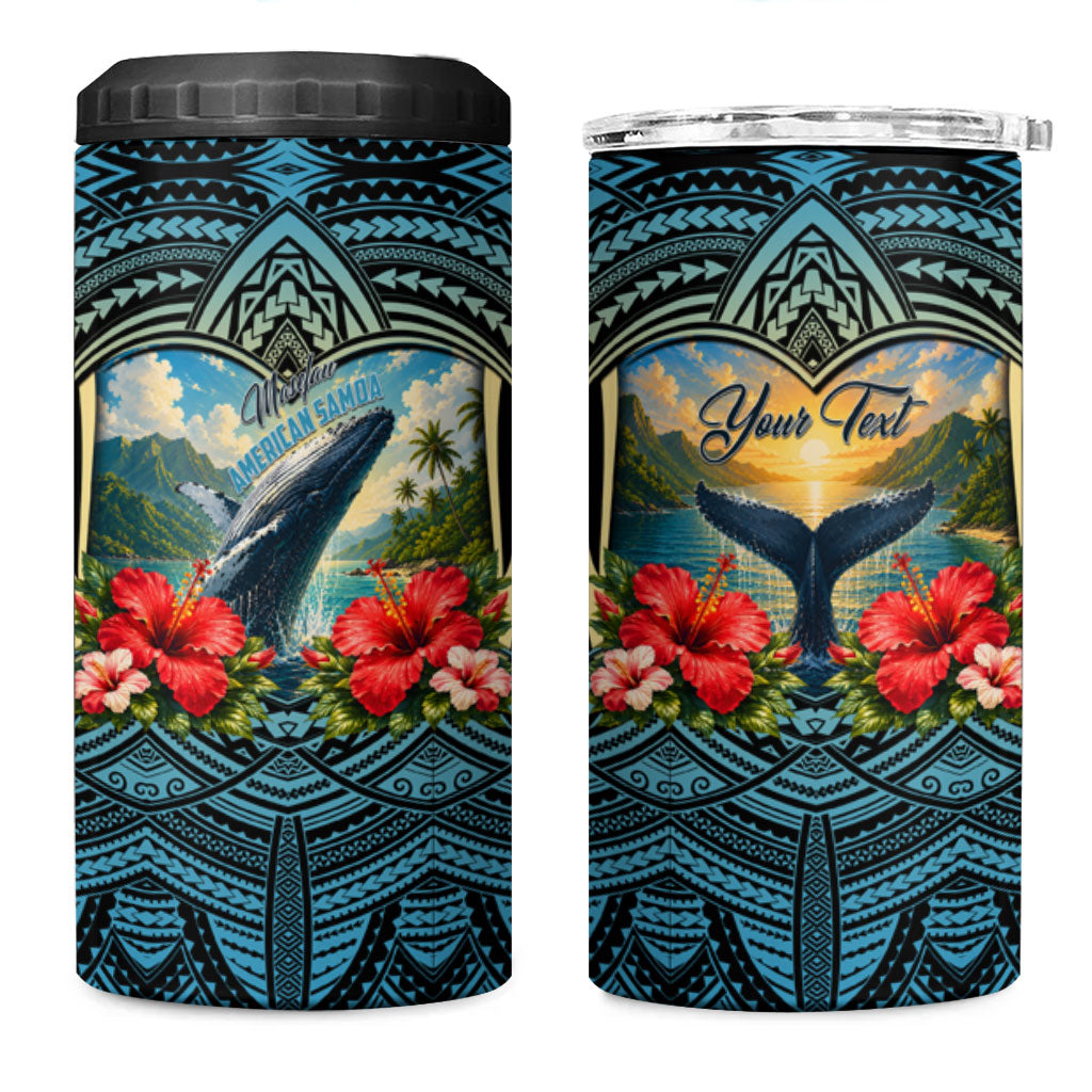 Personalized Masefau American Samoa Whale 4 in 1 Can Cooler Tumbler Polynesian Tribal Pattern Tropical Hibiscus TS04 One Size: 16 oz Black Blue - Polynesian Pride