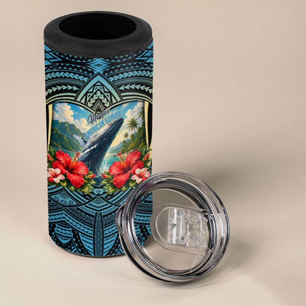 Personalized Masefau American Samoa Whale 4 in 1 Can Cooler Tumbler Polynesian Tribal Pattern Tropical Hibiscus TS04 - Polynesian Pride