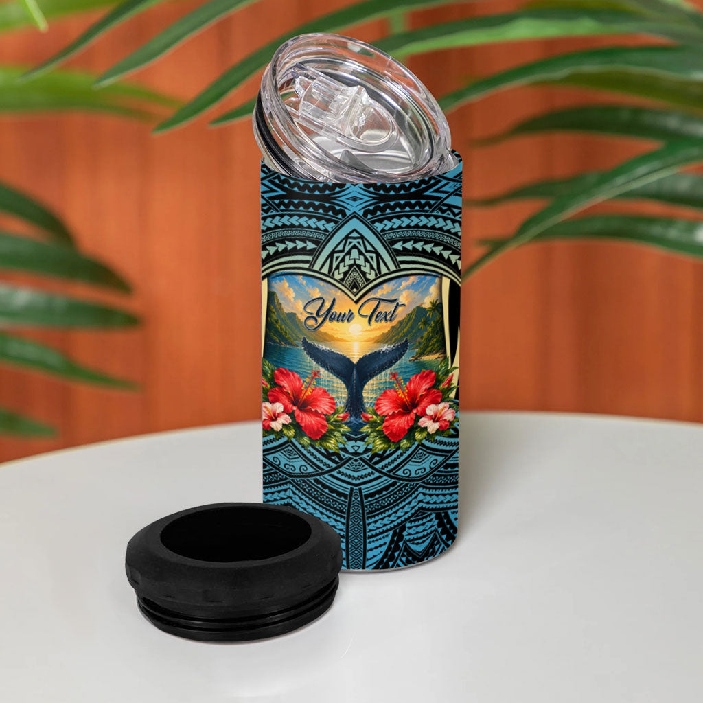 Personalized Masefau American Samoa Whale 4 in 1 Can Cooler Tumbler Polynesian Tribal Pattern Tropical Hibiscus TS04 - Polynesian Pride