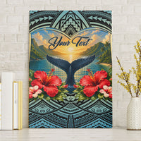 Personalized Masefau American Samoa Whale Canvas Wall Art Polynesian Tribal Pattern Tropical Hibiscus TS04 Without Frame Black Blue - Polynesian Pride