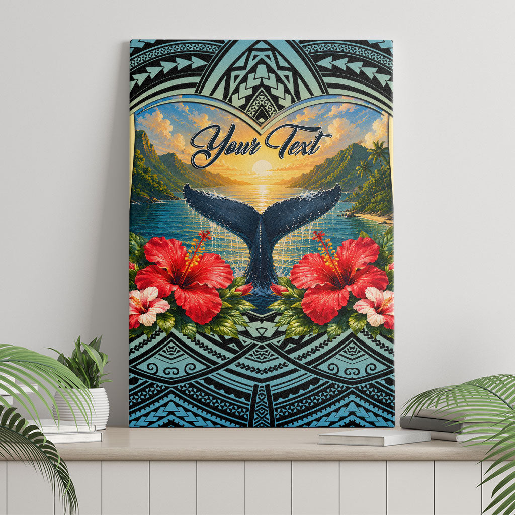 Personalized Masefau American Samoa Whale Canvas Wall Art Polynesian Tribal Pattern Tropical Hibiscus TS04 - Polynesian Pride