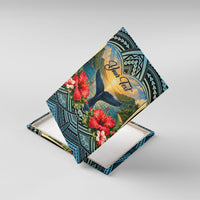Personalized Masefau American Samoa Whale Canvas Wall Art Polynesian Tribal Pattern Tropical Hibiscus TS04 With Frame Black Blue - Polynesian Pride