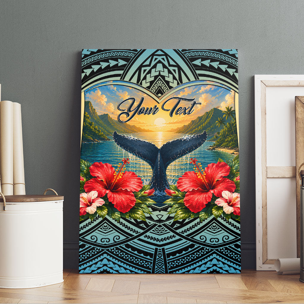 Personalized Masefau American Samoa Whale Canvas Wall Art Polynesian Tribal Pattern Tropical Hibiscus TS04 - Polynesian Pride