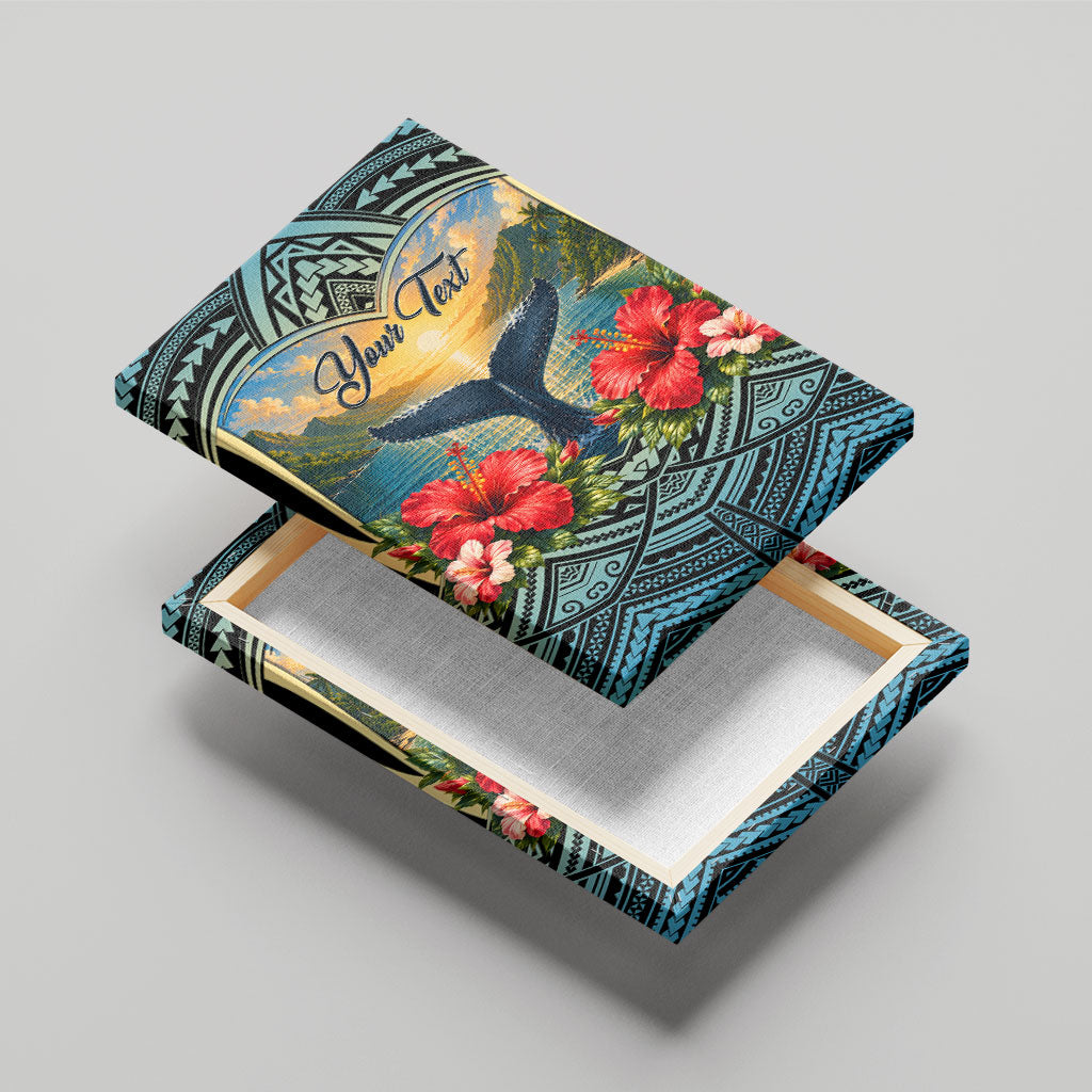 Personalized Masefau American Samoa Whale Canvas Wall Art Polynesian Tribal Pattern Tropical Hibiscus TS04 - Polynesian Pride