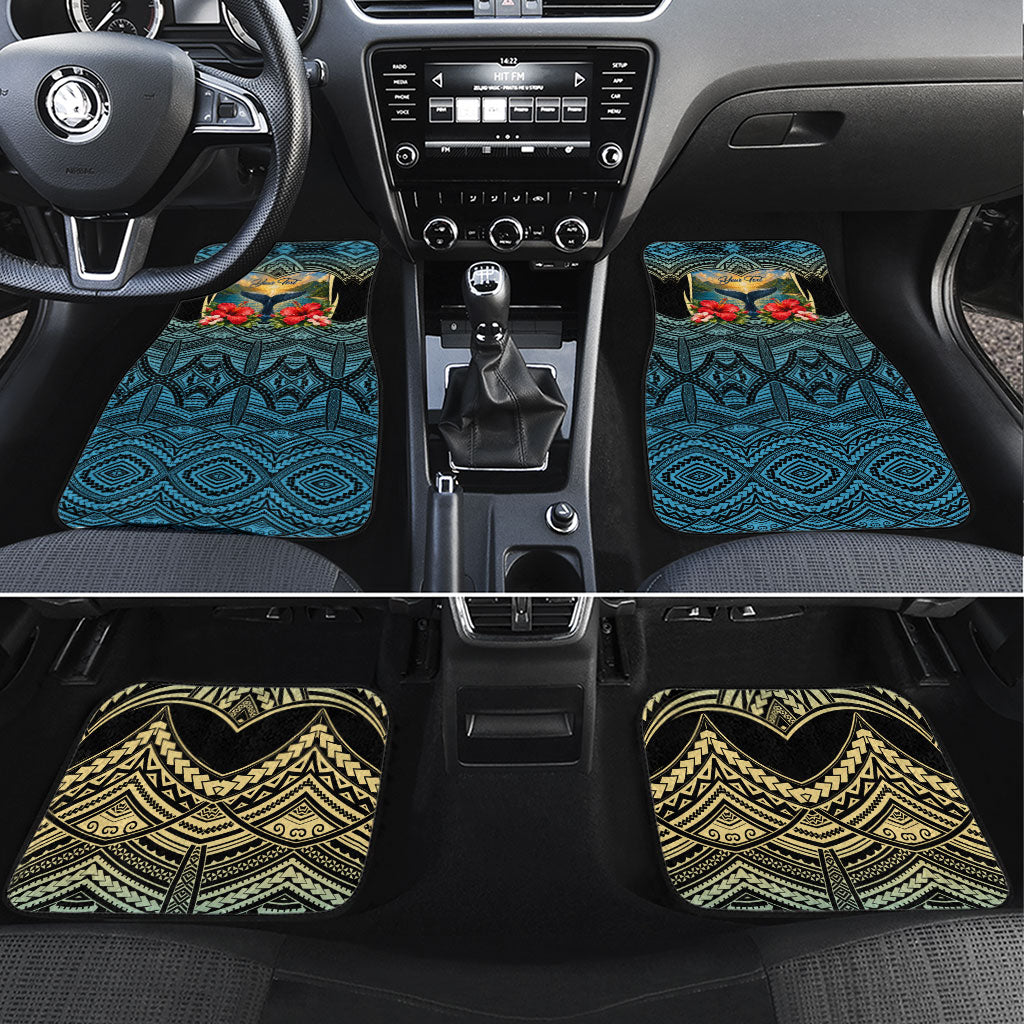 Personalized Masefau American Samoa Whale Car Mats Polynesian Tribal Pattern Tropical Hibiscus TS04 Set 4pcs Black Blue - Polynesian Pride
