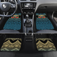 Personalized Masefau American Samoa Whale Car Mats Polynesian Tribal Pattern Tropical Hibiscus TS04 Set 4pcs Black Blue - Polynesian Pride