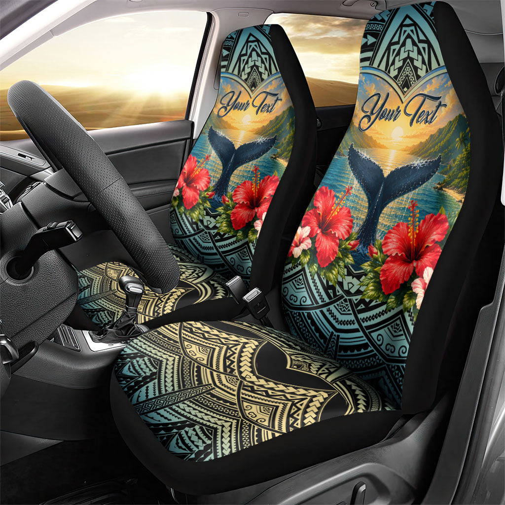 Personalized Masefau American Samoa Whale Car Seat Cover Polynesian Tribal Pattern Tropical Hibiscus TS04 - Polynesian Pride