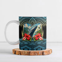 Personalized Masefau American Samoa Whale Ceramic Mug Polynesian Tribal Pattern Tropical Hibiscus TS04 Black Blue - Polynesian Pride