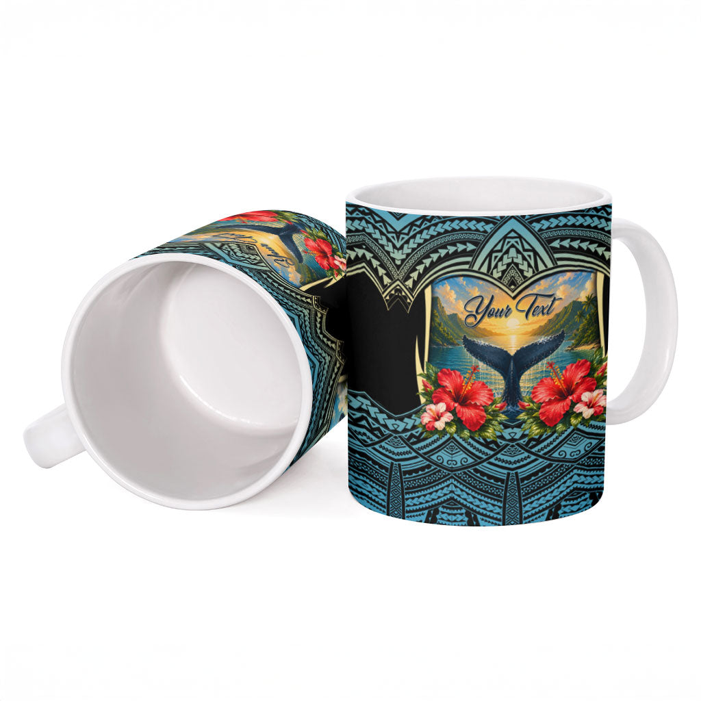 Personalized Masefau American Samoa Whale Ceramic Mug Polynesian Tribal Pattern Tropical Hibiscus TS04 - Polynesian Pride