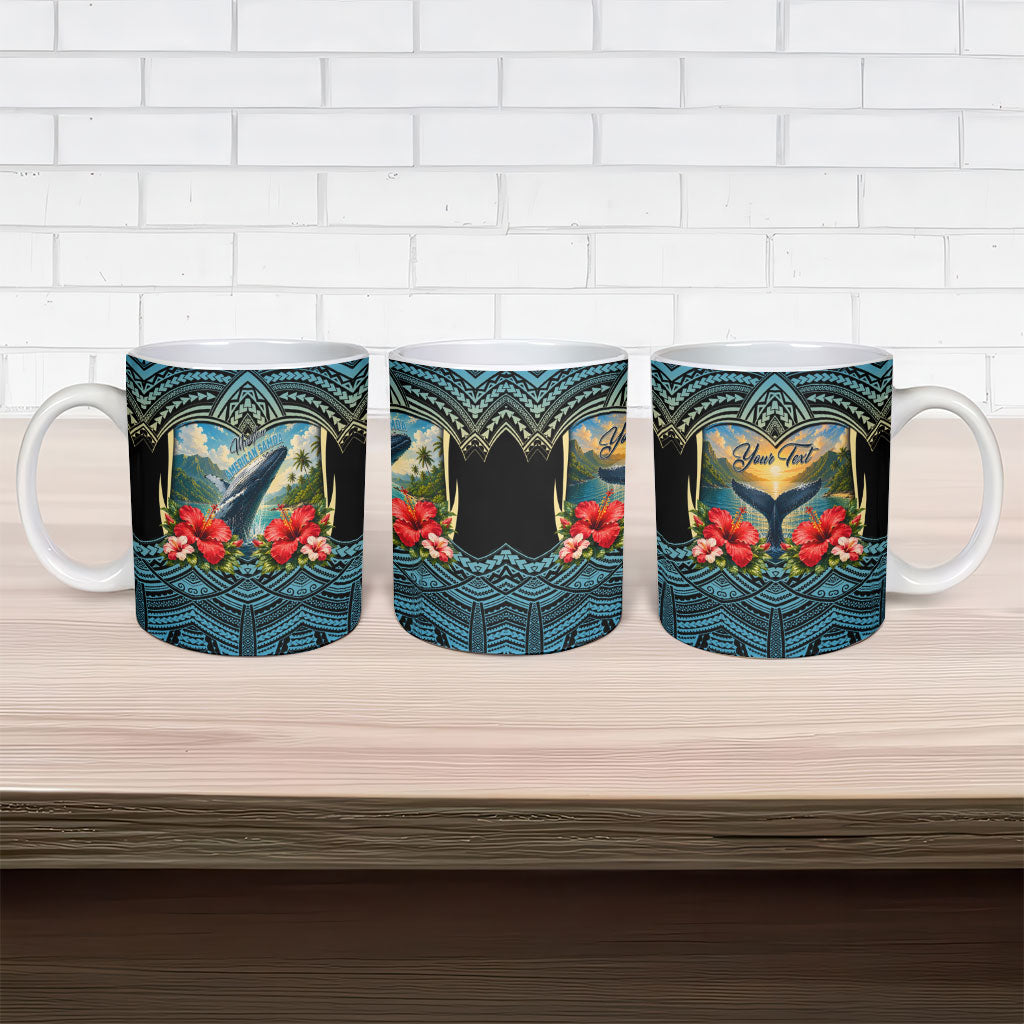 Personalized Masefau American Samoa Whale Ceramic Mug Polynesian Tribal Pattern Tropical Hibiscus TS04 - Polynesian Pride