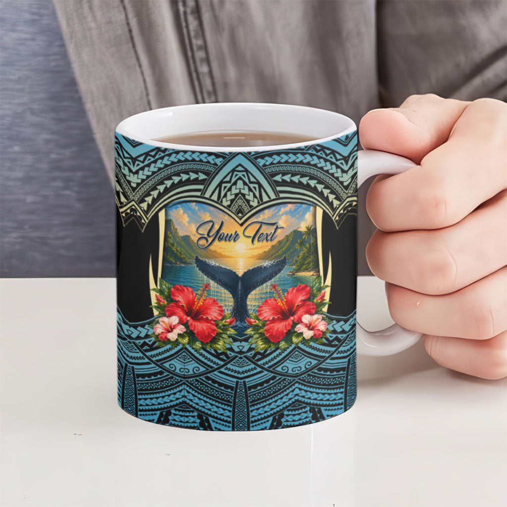 Personalized Masefau American Samoa Whale Ceramic Mug Polynesian Tribal Pattern Tropical Hibiscus TS04 - Polynesian Pride