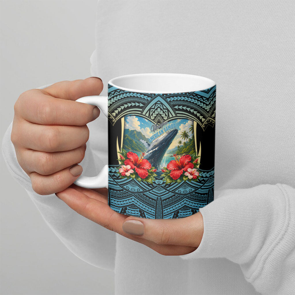 Personalized Masefau American Samoa Whale Ceramic Mug Polynesian Tribal Pattern Tropical Hibiscus TS04 - Polynesian Pride