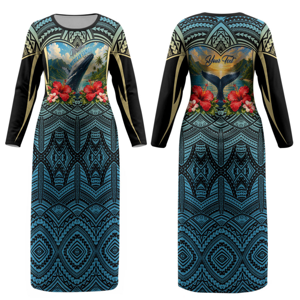 Personalized Masefau American Samoa Whale Couples Matching Long Sleeve Bodycon Dress and Long Sleeve Button Shirt Polynesian Tribal Pattern Tropical Hibiscus TS04 - Polynesian Pride