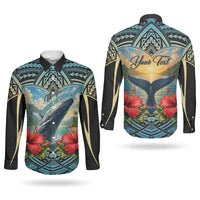 Personalized Masefau American Samoa Whale Couples Matching Off Shoulder Maxi Dress and Long Sleeve Button Shirt Polynesian Tribal Pattern Tropical Hibiscus TS04 - Polynesian Pride