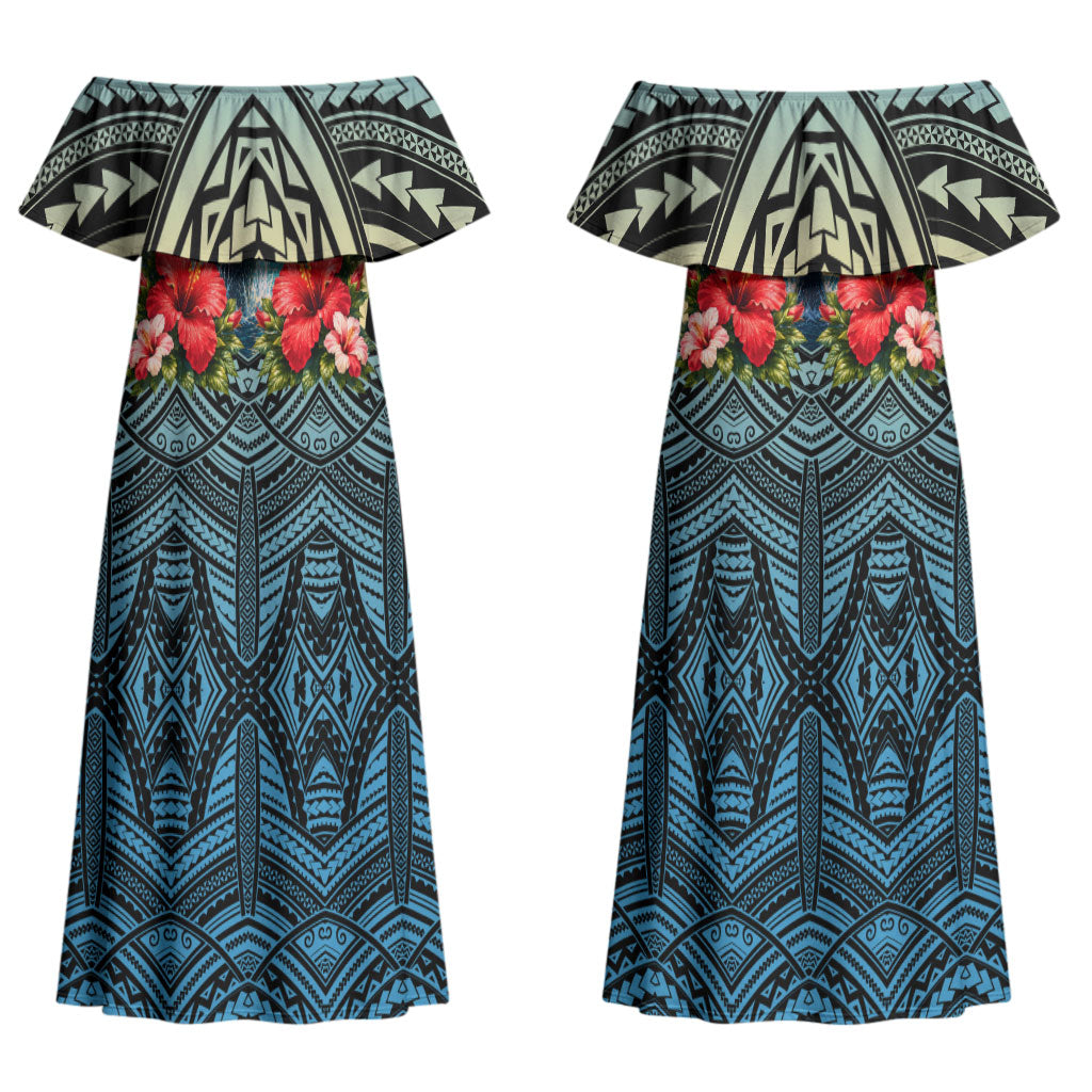 Personalized Masefau American Samoa Whale Couples Matching Off Shoulder Maxi Dress and Long Sleeve Button Shirt Polynesian Tribal Pattern Tropical Hibiscus TS04 - Polynesian Pride