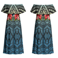 Personalized Masefau American Samoa Whale Couples Matching Off Shoulder Maxi Dress and Long Sleeve Button Shirt Polynesian Tribal Pattern Tropical Hibiscus TS04 - Polynesian Pride