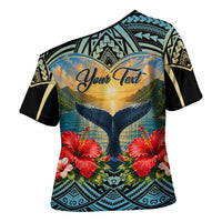 Personalized Masefau American Samoa Whale Cross Shoulder Shirt Polynesian Tribal Pattern Tropical Hibiscus TS04 - Polynesian Pride