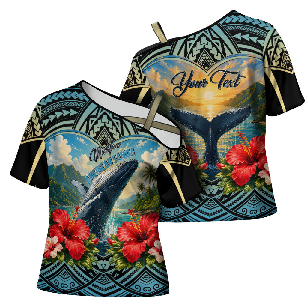 Personalized Masefau American Samoa Whale Cross Shoulder Shirt Polynesian Tribal Pattern Tropical Hibiscus TS04 - Polynesian Pride
