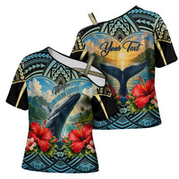 Personalized Masefau American Samoa Whale Cross Shoulder Shirt Polynesian Tribal Pattern Tropical Hibiscus TS04 - Polynesian Pride