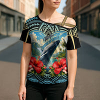 Personalized Masefau American Samoa Whale Cross Shoulder Shirt Polynesian Tribal Pattern Tropical Hibiscus TS04 - Polynesian Pride