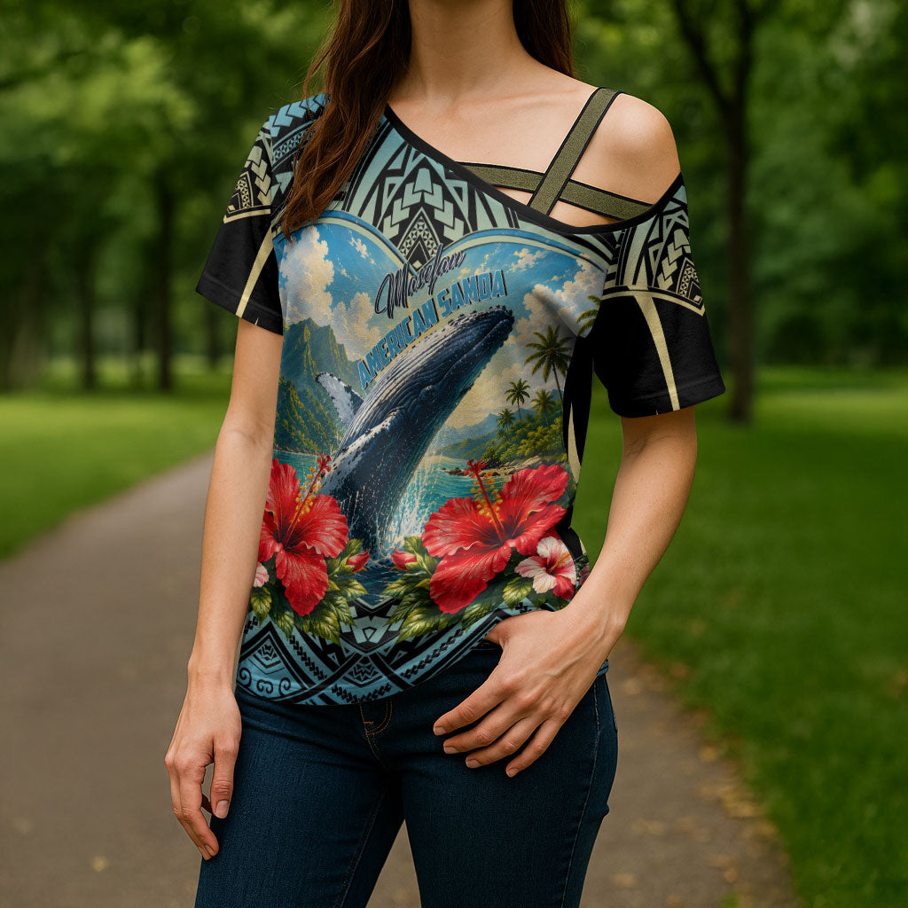 Personalized Masefau American Samoa Whale Cross Shoulder Shirt Polynesian Tribal Pattern Tropical Hibiscus TS04 - Polynesian Pride