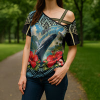 Personalized Masefau American Samoa Whale Cross Shoulder Shirt Polynesian Tribal Pattern Tropical Hibiscus TS04 - Polynesian Pride