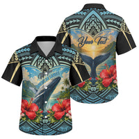 Personalized Masefau American Samoa Whale Family Matching Mermaid Dress and Hawaiian Shirt Polynesian Tribal Pattern Tropical Hibiscus TS04 Son's Shirt Black Blue - Polynesian Pride