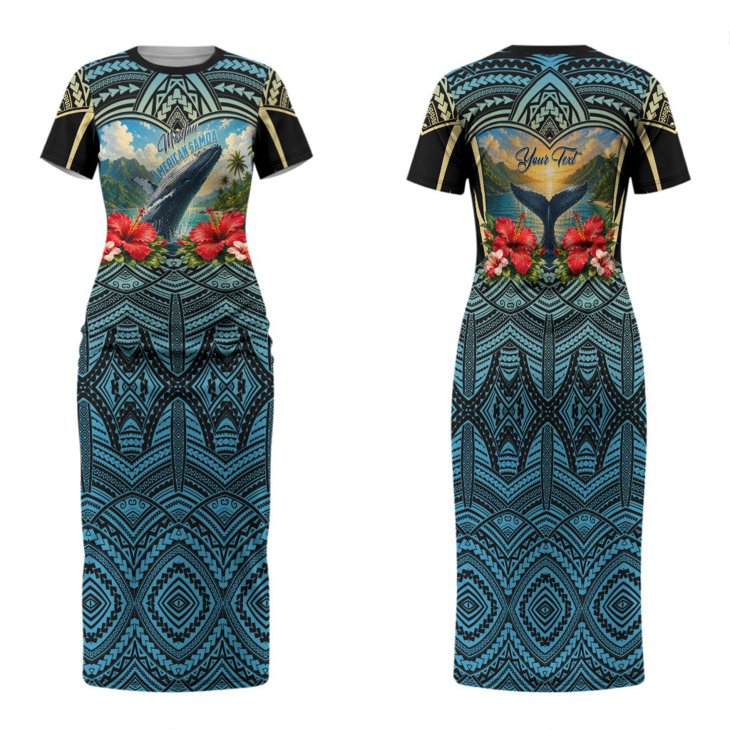 Personalized Masefau American Samoa Whale Family Matching Short Sleeve Bodycon Dress and Hawaiian Shirt Polynesian Tribal Pattern Tropical Hibiscus TS04 Mom's Dress Black Blue - Polynesian Pride
