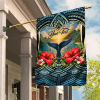 Personalized Masefau American Samoa Whale Garden Flag Polynesian Tribal Pattern Tropical Hibiscus TS04 House Flag Black Blue - Polynesian Pride