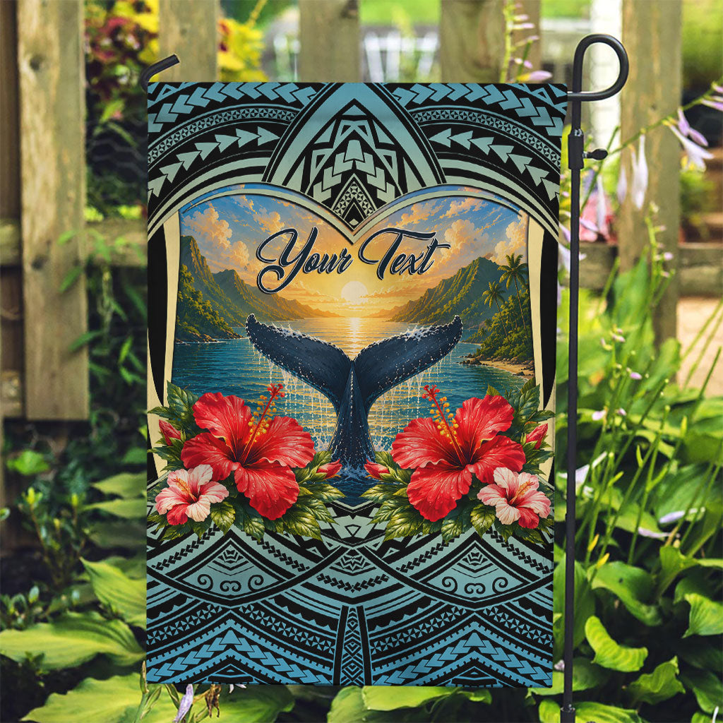 Personalized Masefau American Samoa Whale Garden Flag Polynesian Tribal Pattern Tropical Hibiscus TS04 Garden Flag Black Blue - Polynesian Pride