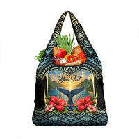 Personalized Masefau American Samoa Whale Grocery Bag Polynesian Tribal Pattern Tropical Hibiscus TS04 1-pack One Size Black Blue - Polynesian Pride