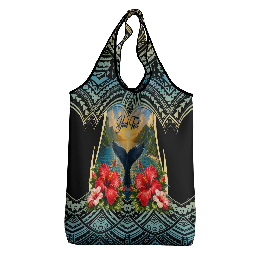 Personalized Masefau American Samoa Whale Grocery Bag Polynesian Tribal Pattern Tropical Hibiscus TS04 - Polynesian Pride