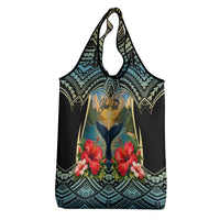 Personalized Masefau American Samoa Whale Grocery Bag Polynesian Tribal Pattern Tropical Hibiscus TS04 - Polynesian Pride