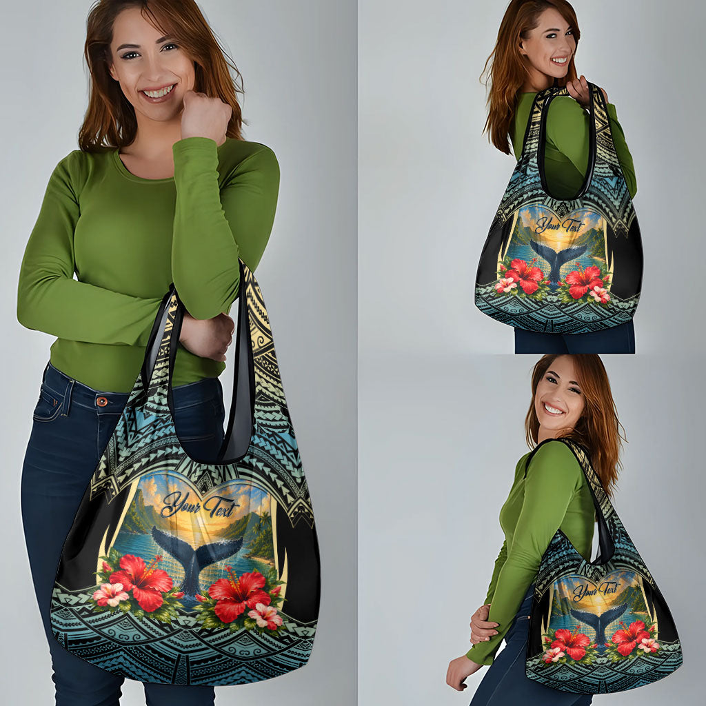Personalized Masefau American Samoa Whale Grocery Bag Polynesian Tribal Pattern Tropical Hibiscus TS04 - Polynesian Pride