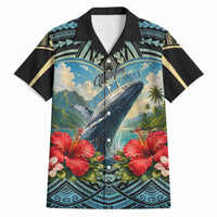 Personalized Masefau American Samoa Whale Hawaiian Shirt Polynesian Tribal Pattern Tropical Hibiscus TS04 Black Blue - Polynesian Pride