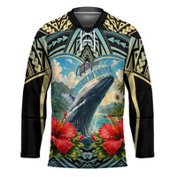 Personalized Masefau American Samoa Whale Hockey Jersey Polynesian Tribal Pattern Tropical Hibiscus TS04 Unisex Black Blue - Polynesian Pride