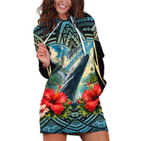 Personalized Masefau American Samoa Whale Hoodie Dress Polynesian Tribal Pattern Tropical Hibiscus TS04 Black Blue - Polynesian Pride