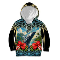 Personalized Masefau American Samoa Whale Kid Hoodie Polynesian Tribal Pattern Tropical Hibiscus TS04 Hoodie Black Blue - Polynesian Pride