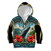 Personalized Masefau American Samoa Whale Kid Hoodie Polynesian Tribal Pattern Tropical Hibiscus TS04 Zip Hoodie Black Blue - Polynesian Pride