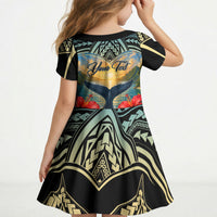Personalized Masefau American Samoa Whale Kid Short Sleeve Dress Polynesian Tribal Pattern Tropical Hibiscus TS04 - Polynesian Pride