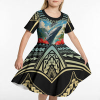 Personalized Masefau American Samoa Whale Kid Short Sleeve Dress Polynesian Tribal Pattern Tropical Hibiscus TS04 - Polynesian Pride