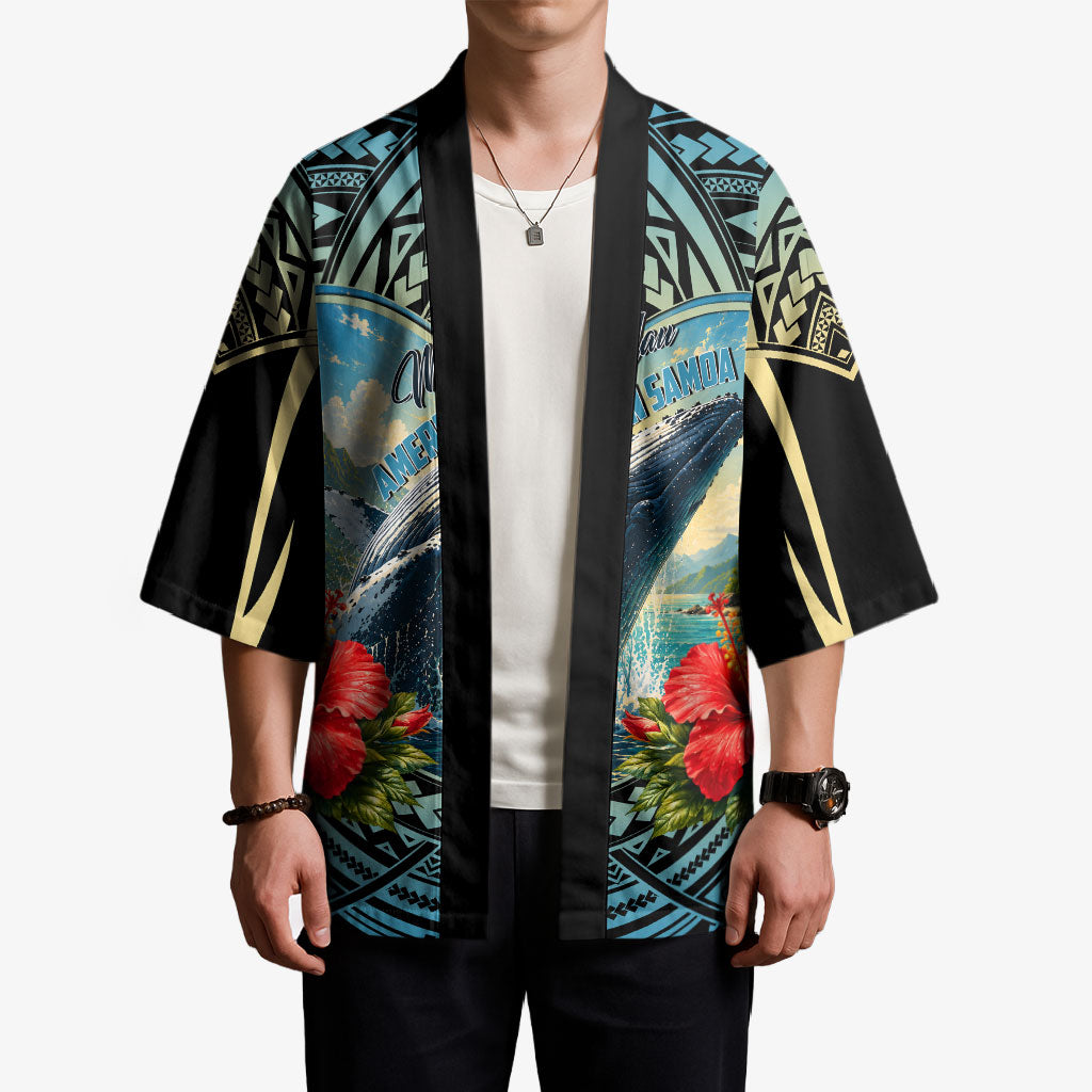 Personalized Masefau American Samoa Whale Kimono Polynesian Tribal Pattern Tropical Hibiscus TS04 - Polynesian Pride